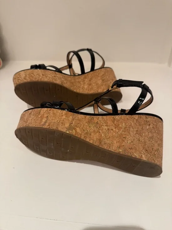 Kate Spade Black Patent Cork Platform Wedge Sandals - Women - Picture 6 of 6